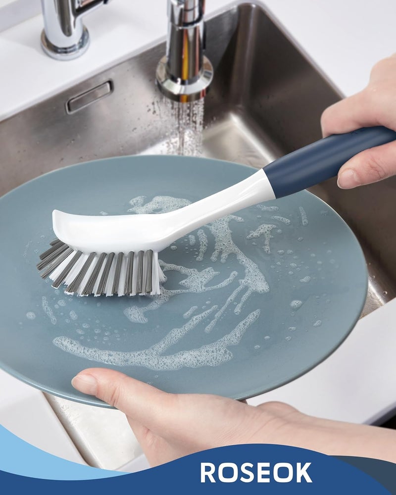 ROSEOK Dish Brush with Built-in Scraper,Kitchen Scrub Brush for Cleaning Dishes,Pots,Non-Stick Pans and Sinks,Navy Blue,2 Pack - Image 5